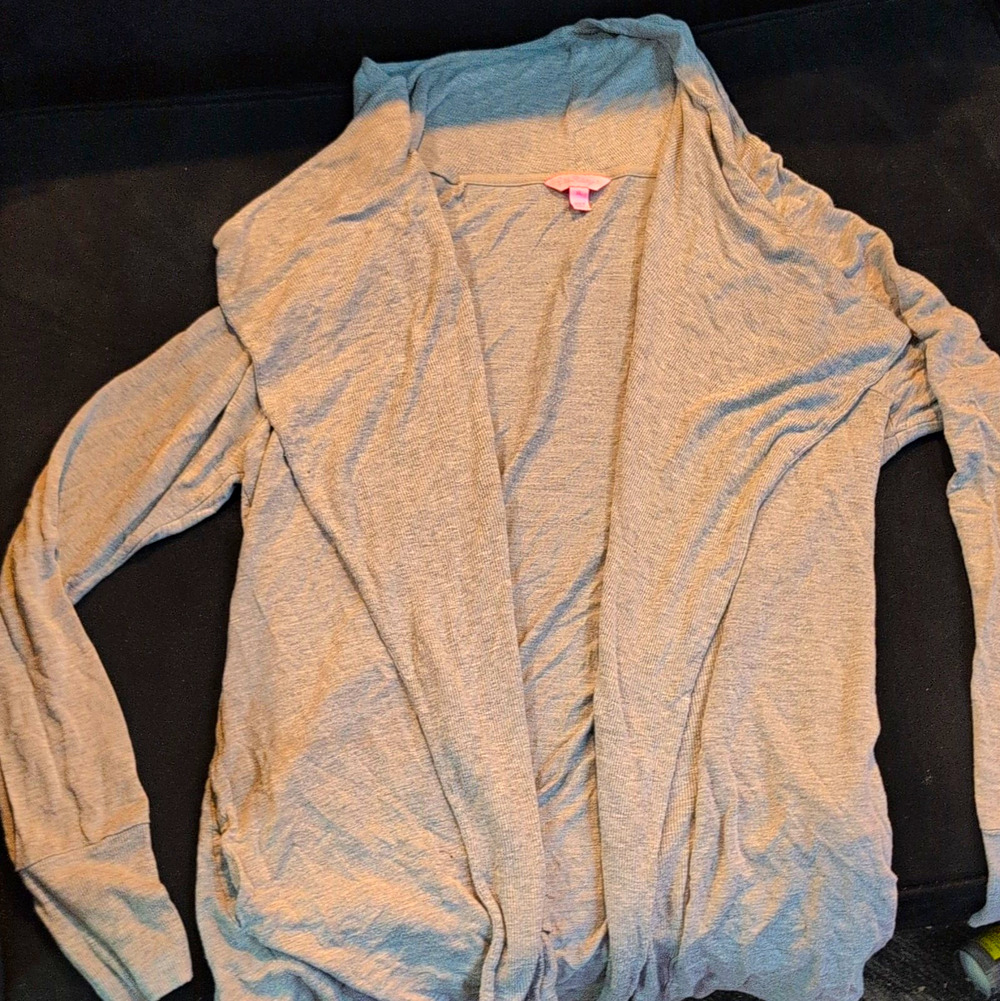 Lilly Pulitzer Gray Solid V-Neck Knit Cardigan Sweater Long Sleeve XL